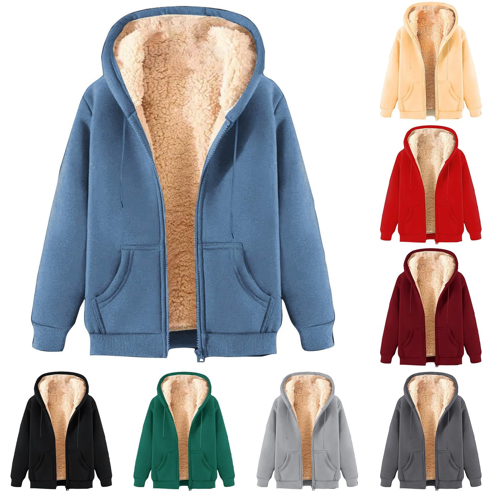 Herren Sweatjacke mit Kapuze Warm Winterjacke Damen Gefüttert Zip Hoodie | Fleece Sweatshirt Jacke Kapuzenjacke Casual Kapuzenpullover Fleecejacke Dicke Teddyfleece Freizeitjacke für Herbst Winter