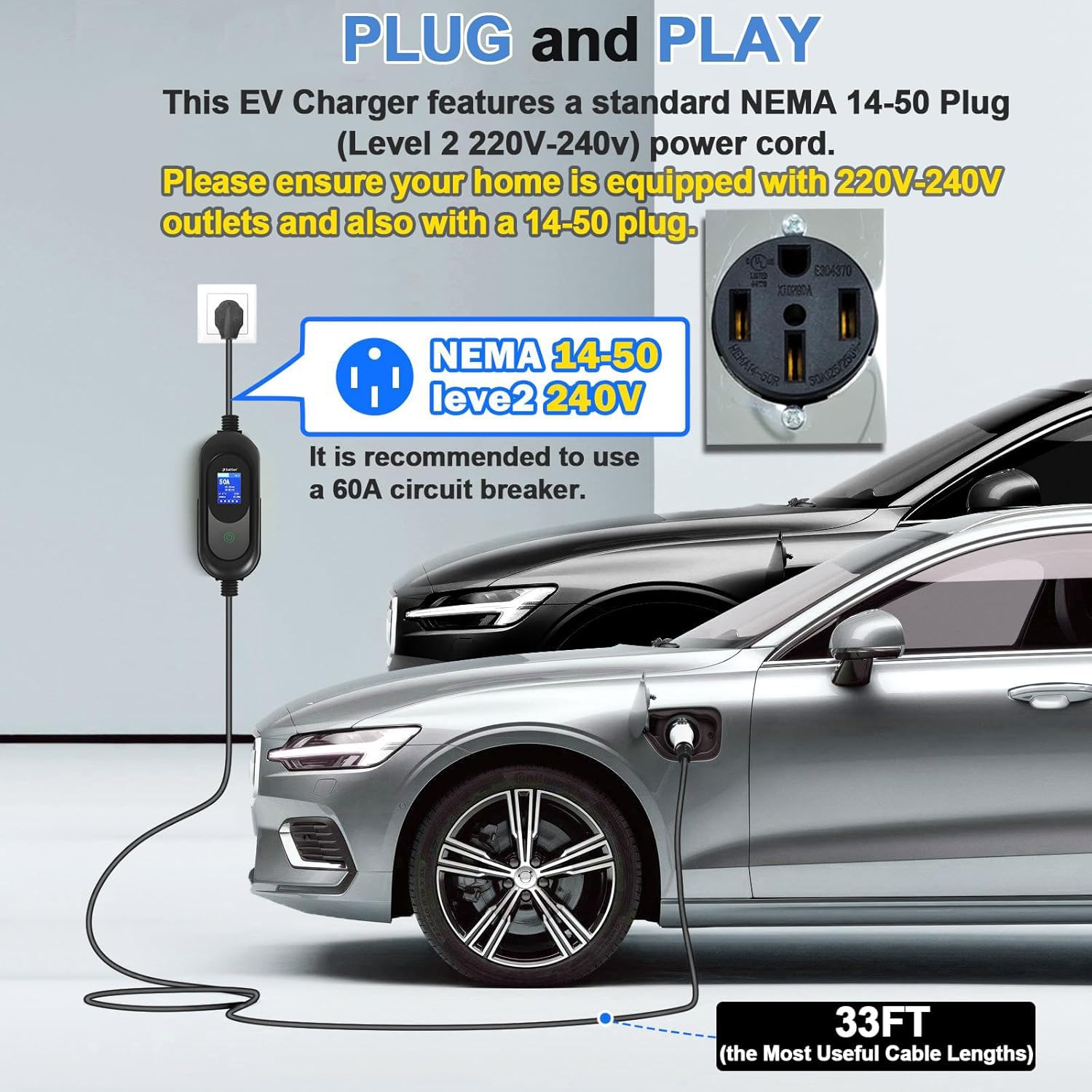 Amazon.com: SubSun Universal Portable Level 2 EV Charger 50Amp