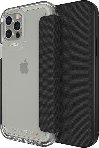 ZAGG Gear4 Wembley Flip Fred Compatible with iPhone 12 Pro Max 6.7 Case, Advanced Impact Protection with Integrated D30 Technology, Anti-Yellowing, Phone Cover - Transparent