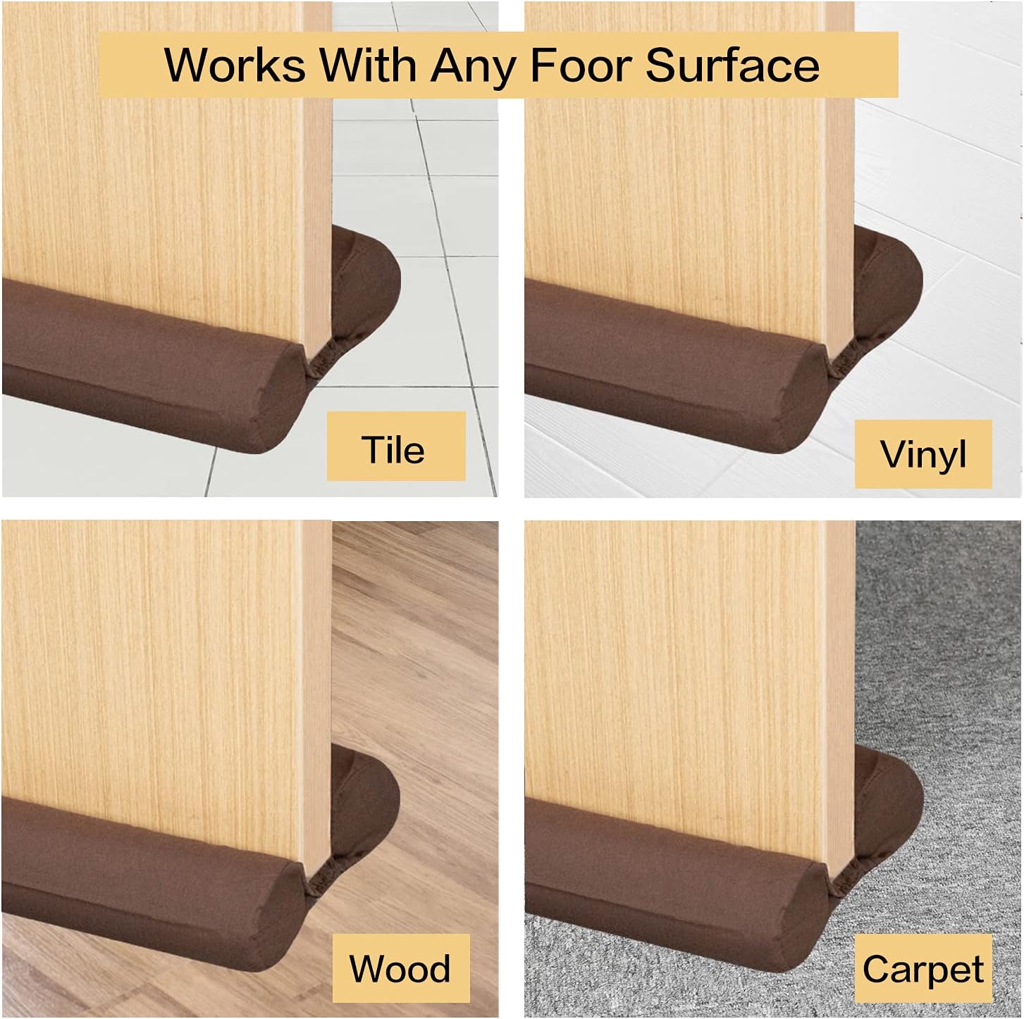 Twin Door Draft Stopper, Under Door Bottom Seal Strip Noise Blocker for Door Insulation and Soundproofing, Length Adjustable Suitable for Interior Doors Gap