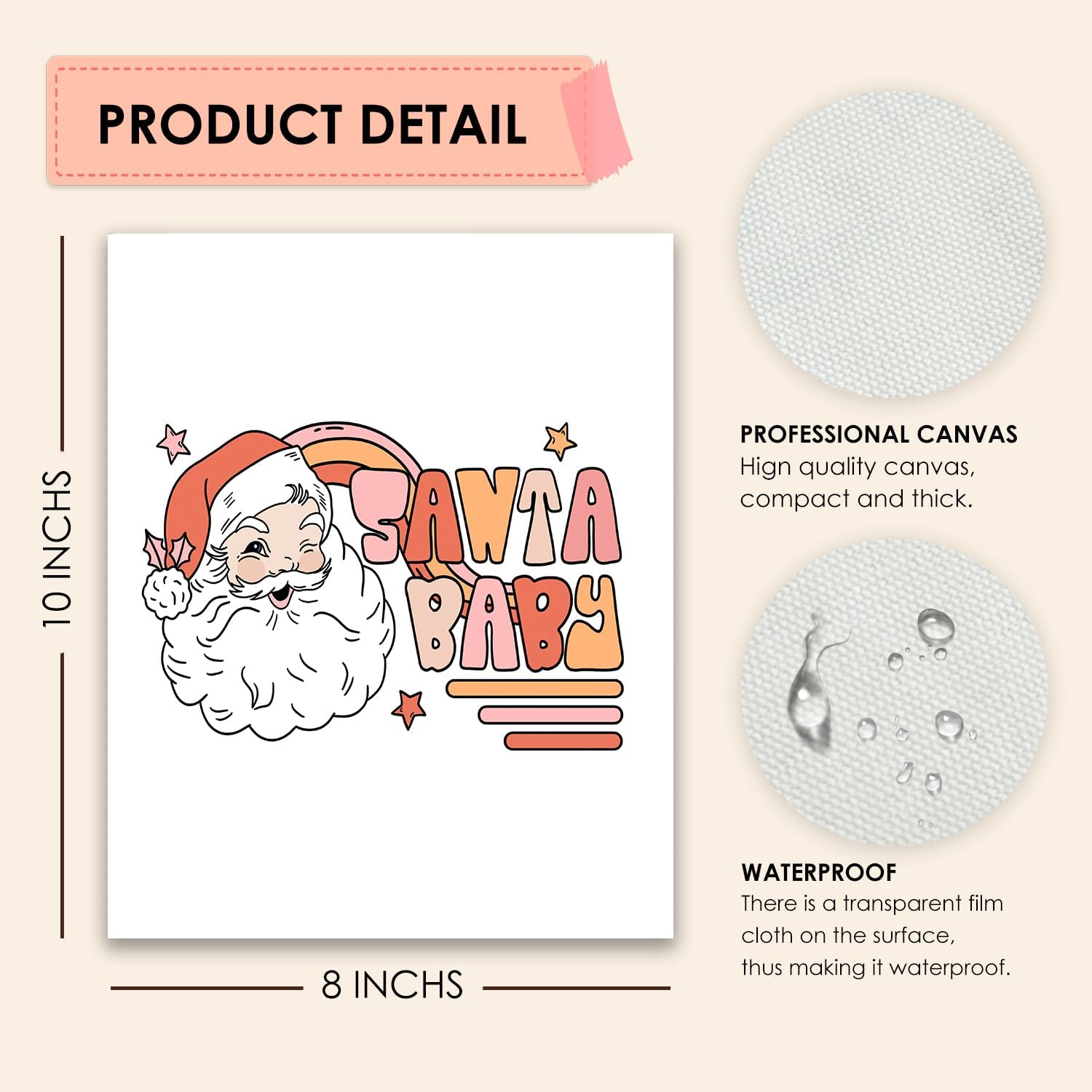 Trendy Retro Santa Ornaments Xmas Canvas Wall Art - Cute Christmas Decor for Living Room, Bedroom, Office - 8x10 Unframed