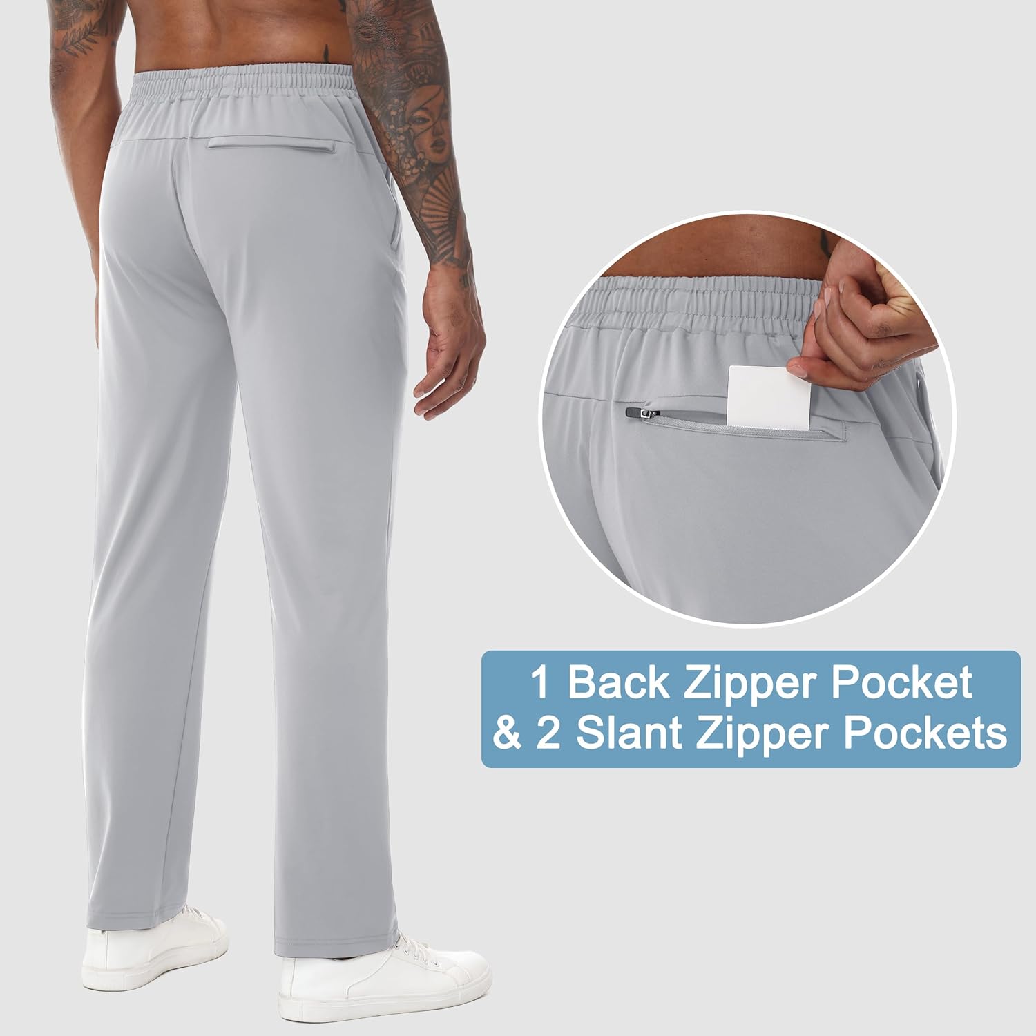 Men's 30"/34"/36" Inseam Open Bottom Sweatpants Athletic Lounge Workout Running Gym Track Pants with Zipper Pockets - Image 3