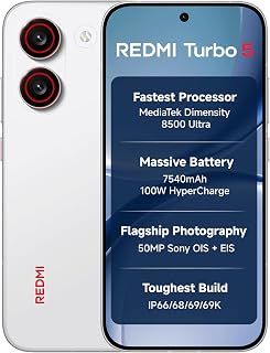 REDMI Turbo 5 (12GB + 256GB) Turbo White | Dimensity 8500 Ultra | Mega 7540mAh Battery | 100W HyperCharge | Compact 16.75cm(6.59) 120Hz AMOLED Screen | 50MP Sony OIS Camera | Upto 60% Assured Buyback