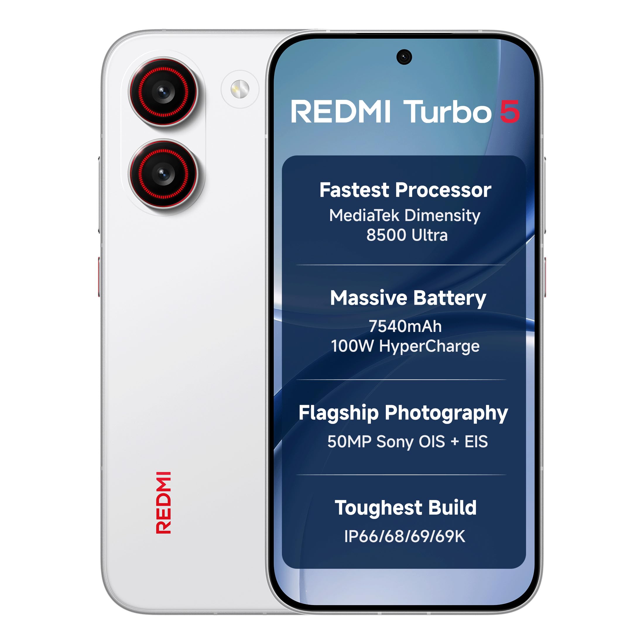 REDMI Turbo 5 (8GB + 256GB) Turbo White | MediaTek Dimensity 8500 Ultra | Mega 7540mAh Battery | 100W HyperCharge | Compact 16.75cm(6.9) 120Hz Display | 50MP Sony OIS Camera | Upto 60% Assured Buyback-image-3