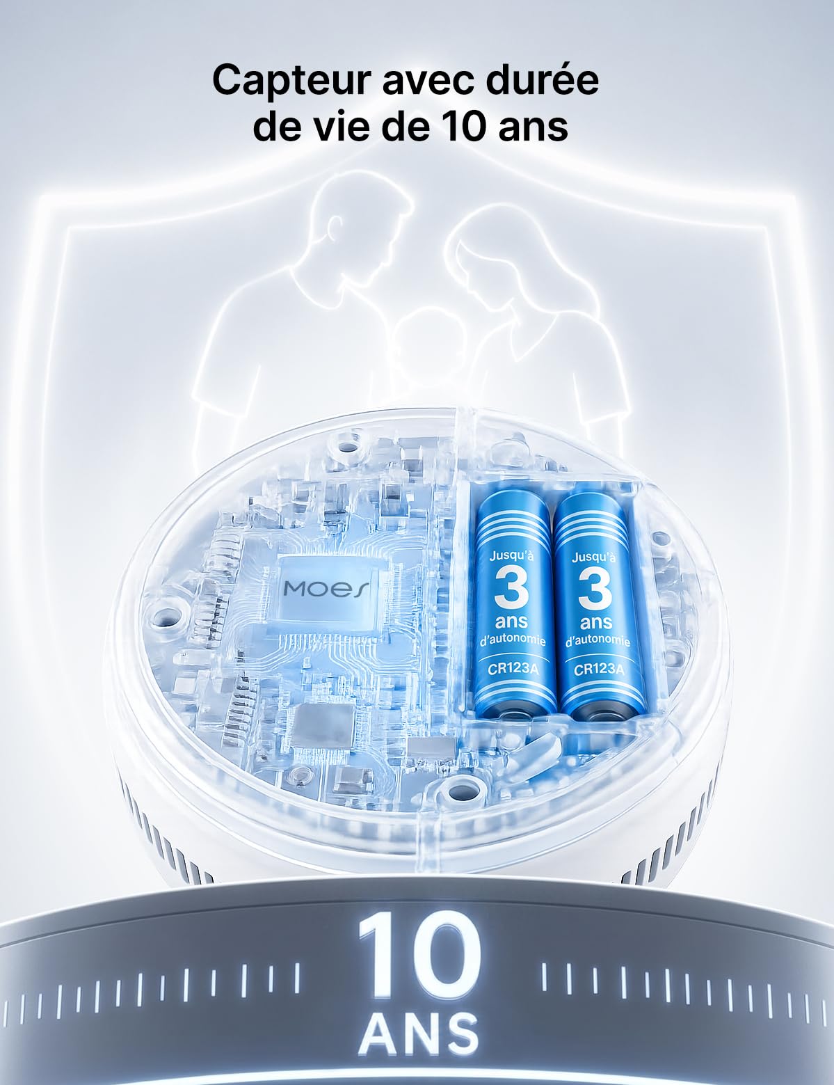 MOES Détecteur Intelligent de Fumée et Monoxyde de Carbone Zigbee, 2 Pcs | Passerelle Zigbee requise, durée de vie 10 ans, données LCD en temps réel, alarme 85 dB, contrôle par application