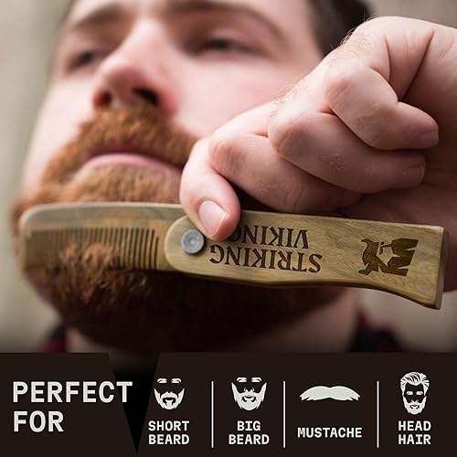 Vista 4 de Striking Viking – Peine de madera plegable ideal para cabello y barba, peine de madera antiestática para hombres Peine plegable