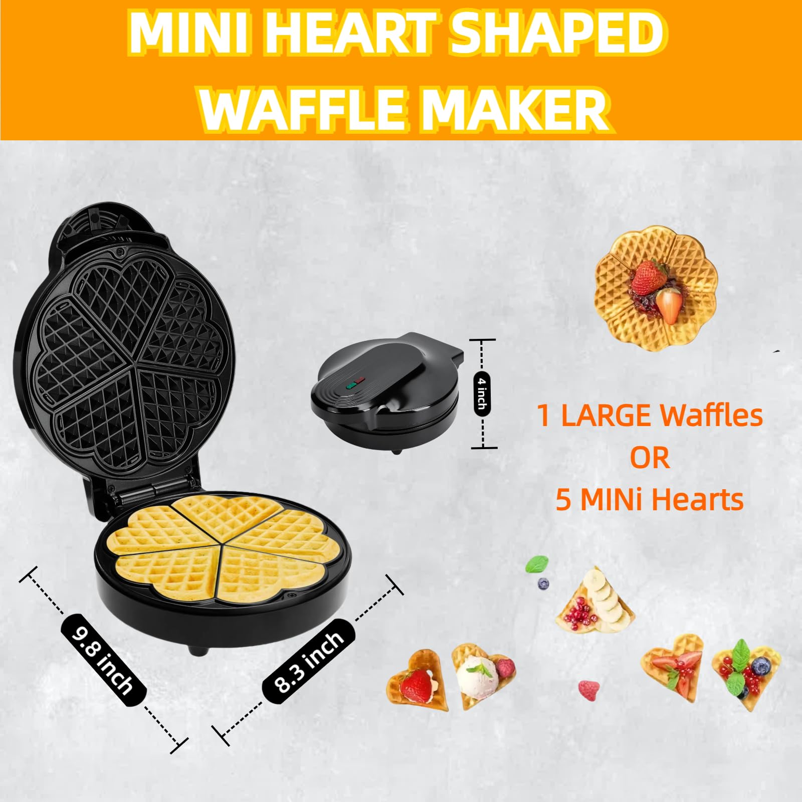 Lifeeverkeep Mini Heart Shaped Waffle Maker-Thin Waffle Iron With Nonstick Surface For Easy Cleaning - Great Holiday Gift