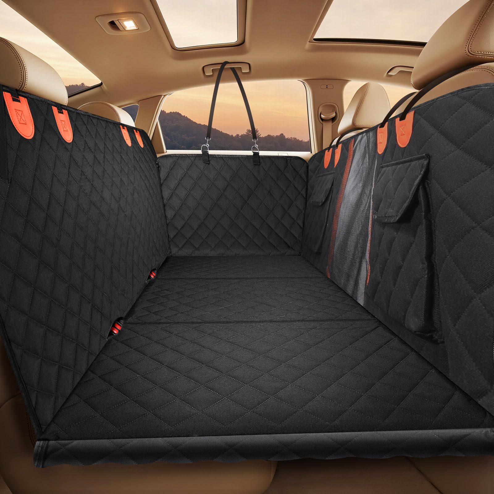 Gimars Aggiornamento 157*132cm Estensore Fondo Rigido Coprisedile Auto per Cani Supporto 181kg, Impermeabile Antiscivolo Telo Auto per Cani, Telo Macchina Finestre a Rete Cinture Sicurezza, SUV Camion