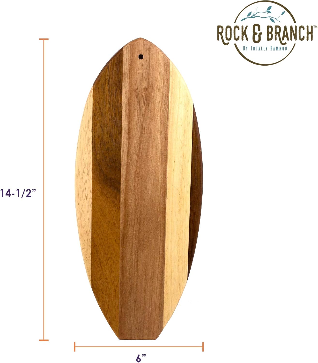 Totally Bamboo Rock & Branch Series Shiplap Li'l Surfer Surfboard Shaped Wood Serving and Cutting Board | Great for Wall Art - Image 6