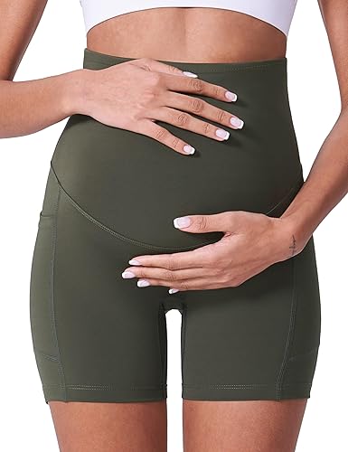 Miniatura 3 de POSHDIVAH Paquete de 3 pantalones cortos de maternidad sobre el vientre, cómodos para embarazo, yoga, entrenamiento activo, pantalones cortos