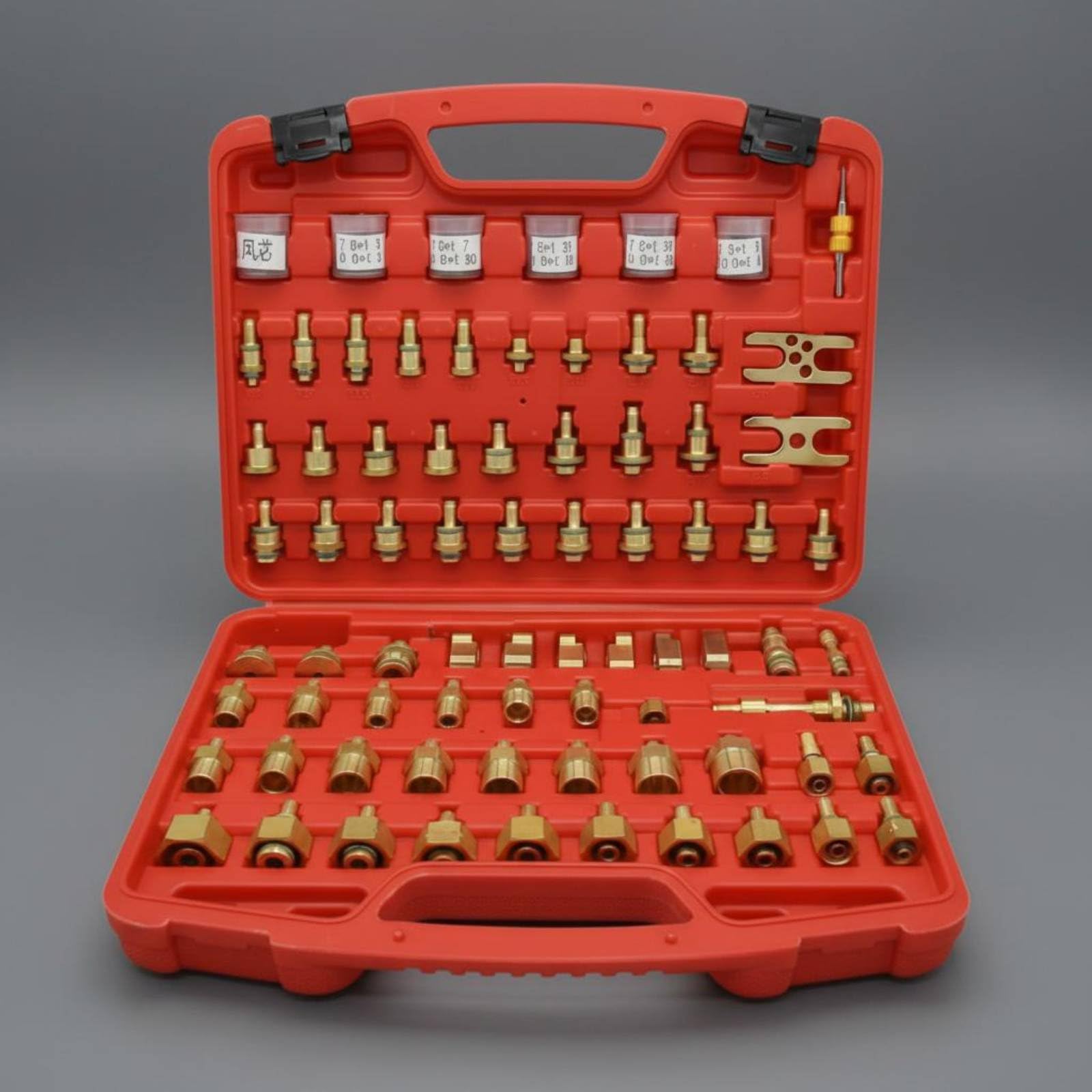 Harilla Rilevatore Perdite Kit Strumento Condizionatore Test Adattatore Sigillante Ottone Box Portatile Adatto per Officina Tecnici Individuazione Perdite Manutenzione