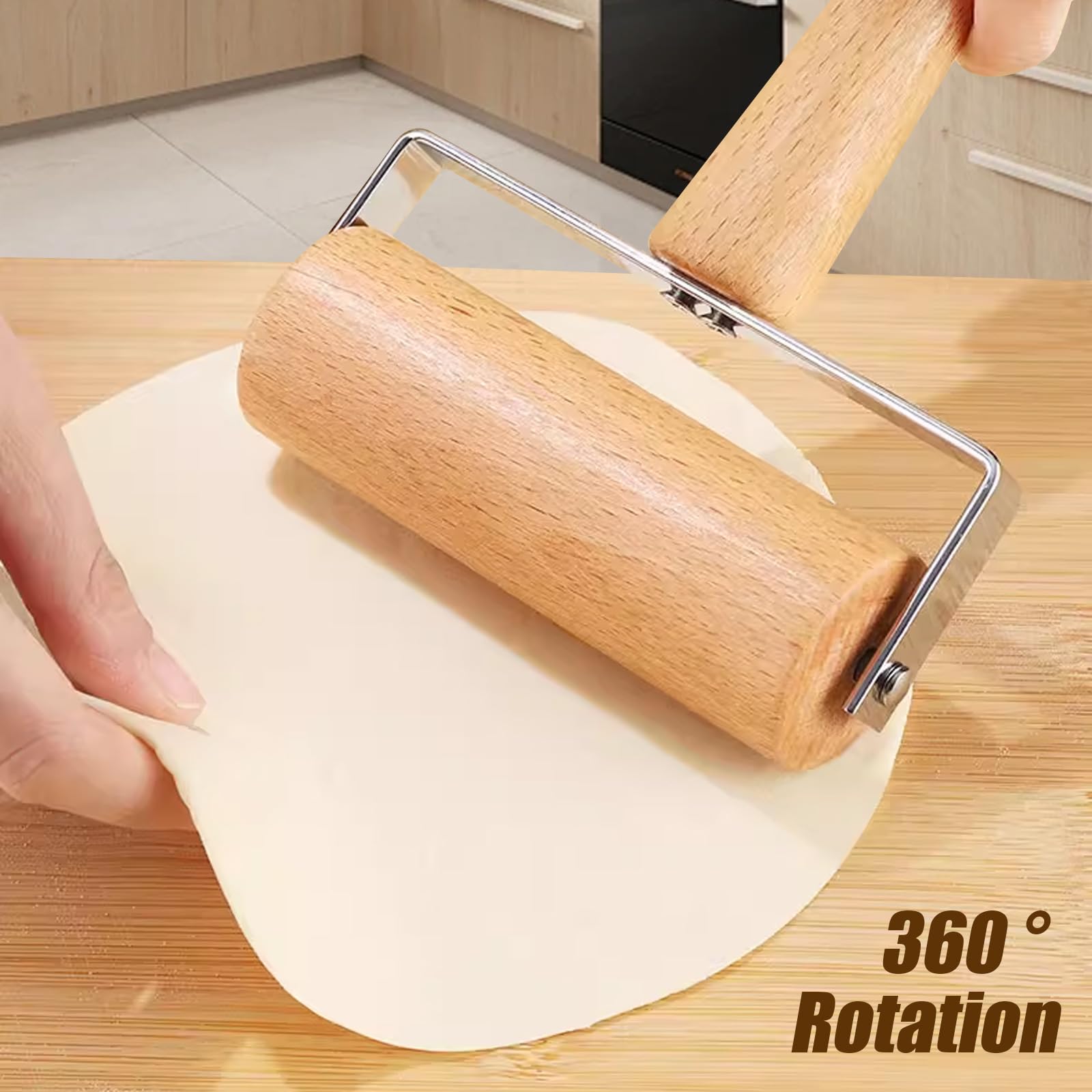 Rodillo pequeño de madera, rodillo de madera para pizza, antiadherente, tipo T, para cocina, prensa de masa de pizza, 4.7 x 6.5 in 4