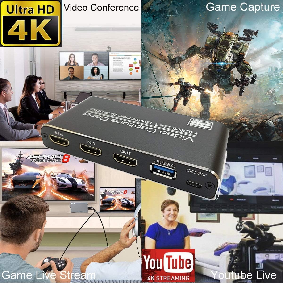 Nеw Dеаl YOTOCAP 4K 60fps HDMI 2 in 1 Out to USB3.0 Game Video Capture Card with Microphone Input, Audio Output, Record up to 1080p Full HD, Broadcast Live Stream and Record Grabber Converter