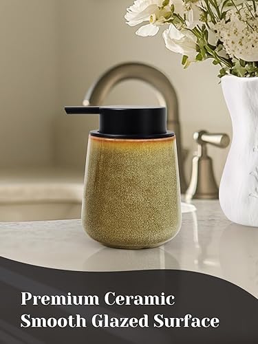 Miniatura 7 de INGOFIN Dispensador de loción de cerámica - Dispensador de jabón de manos recargable de 12 oz para baño, dispensador de jabón líquido moderno con