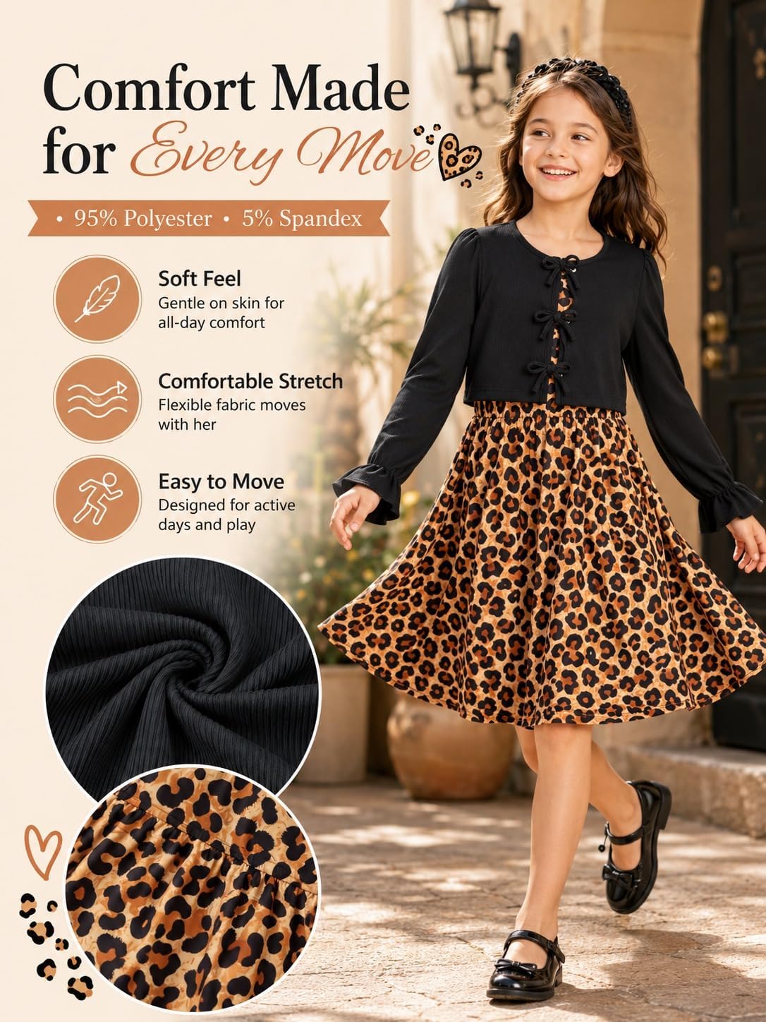 Funnycokid Girls Dress with Cardigan for 5-12 Years 2 Piece Outfits