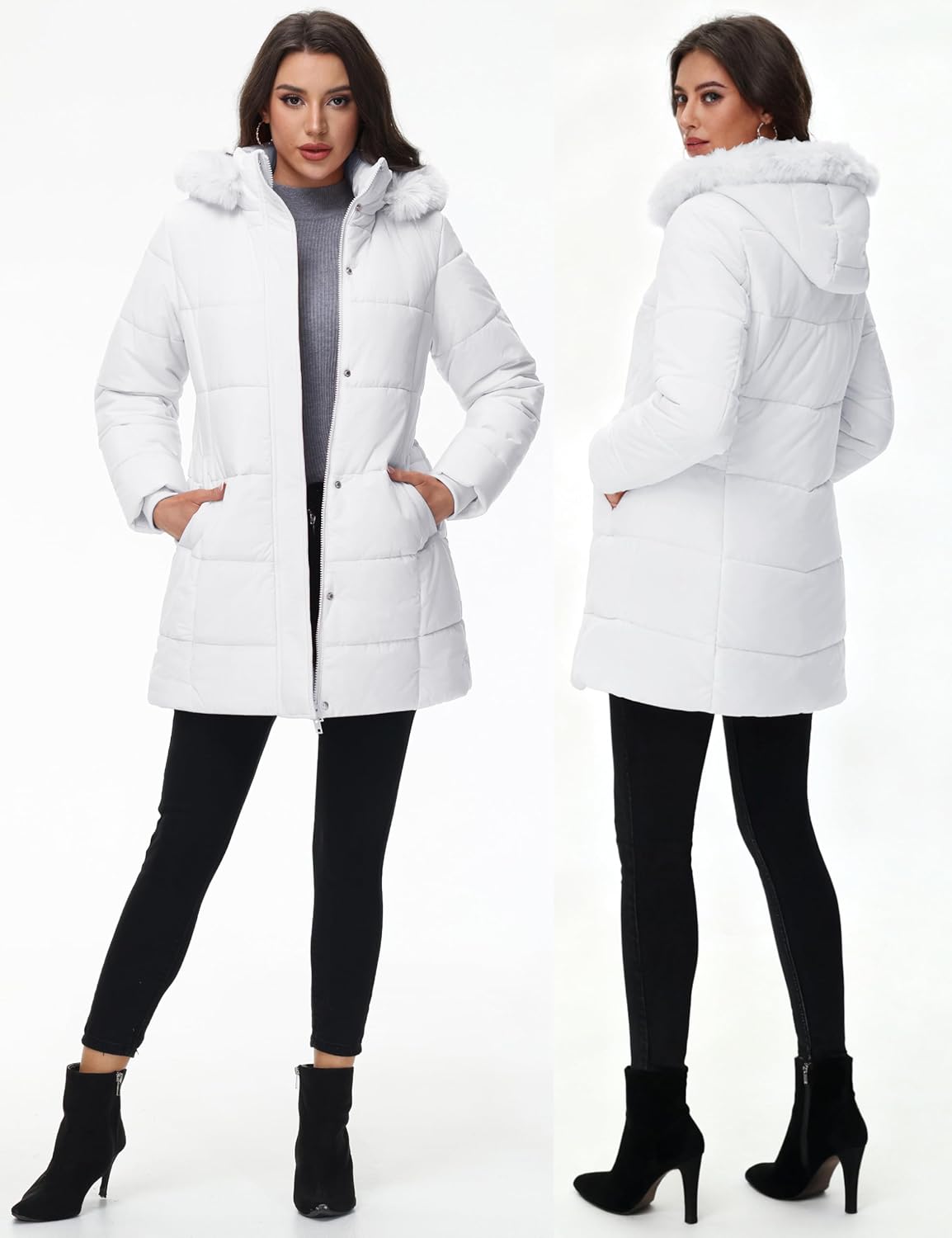 YUCOLEN Long Winter Coats for Women Fleece Lined Sherpa Puffer Jackets with Hood Pockets Zip Warm Thicken Parka Coat - Image 3