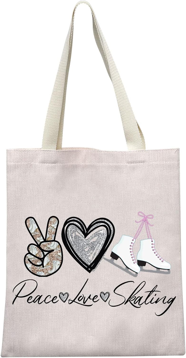WZMPA Ice Skating Cosmetic Make Up Bag Figure Skating Inspired Gift Peace Love Skating Makeup Zipper Pouch Bag Skating Ice Merchandise