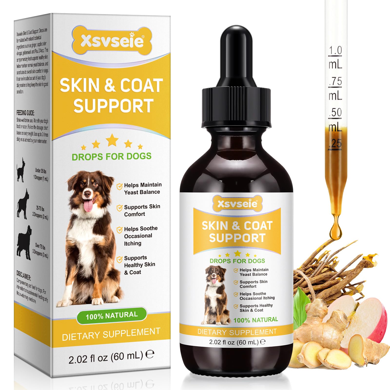 Yeast Infection Treatment for Dogs, Natural Dog Yeast Infection Treatment, Dog Itchy Skin Relief, Dog Ear Infection Treatment, Allergy Relief, Itchy Ear Relief, with Multivitamins, 2 Oz