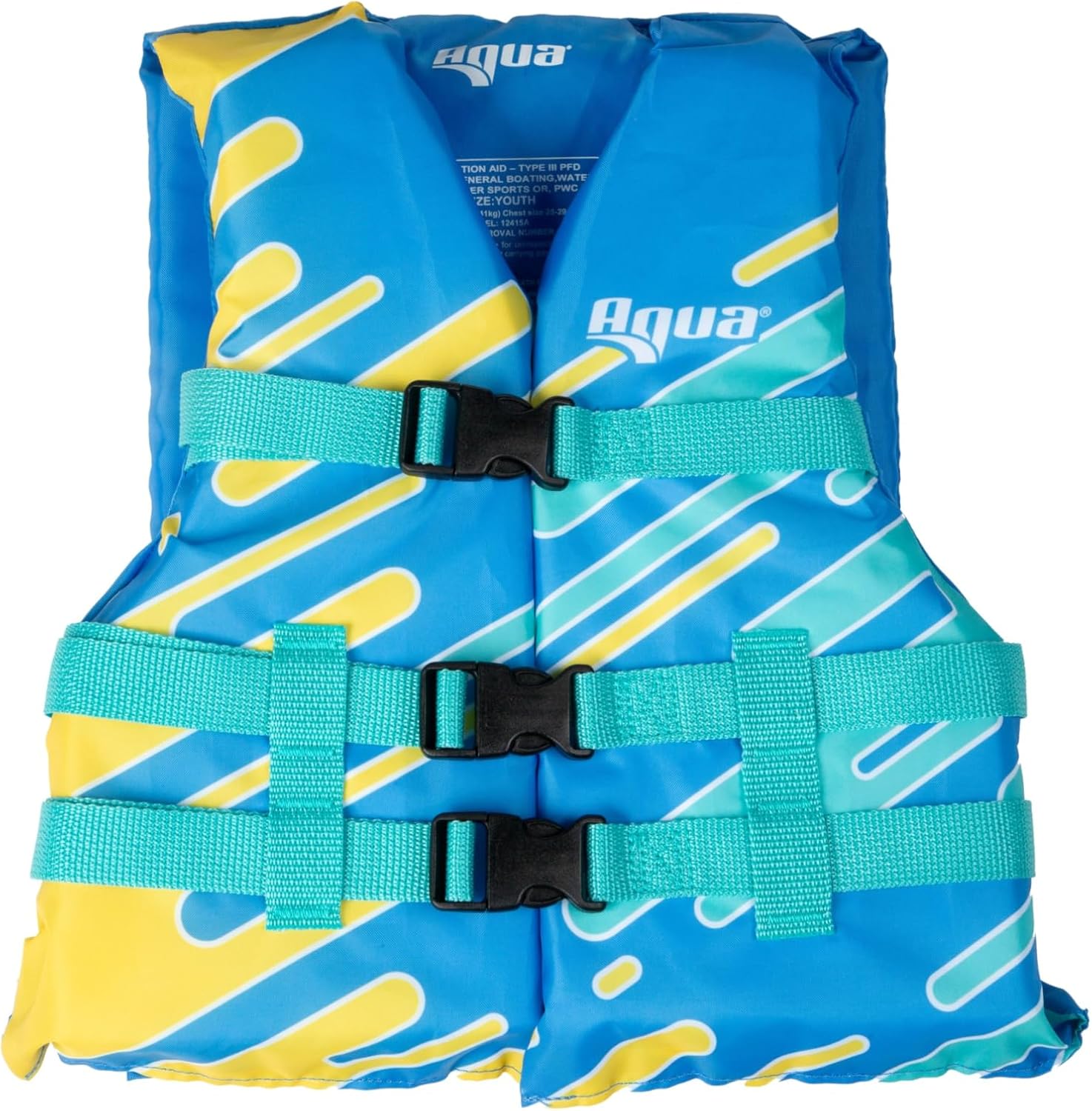 Oceans 7 US Coast Guard Approved Kids Life Jacket, 50-90 lbs -Type III Personal Flotation Device, Flexible-Fit Open-Sided Design – Seafoam Blue
