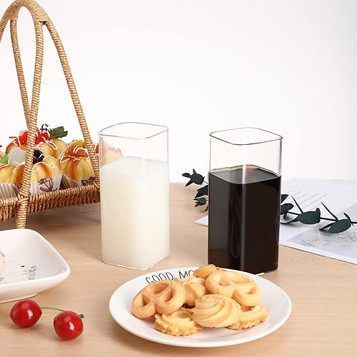 Miniatura 3 de DOITOOL 2 vasos cuadrados de vidrio, 13.5 onzas, aptos para microondas, vasos altos transparentes, vasos de agua para leche, jugo, cerveza, cócteles