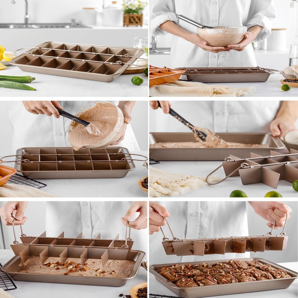 Rechteckige Antihaft-Backform mit Trennwänden und integriertem Hobel – perfekt für Kuchen, Fudges und Schokolade – 32 x 20 x 3,8 cm Backzubehör