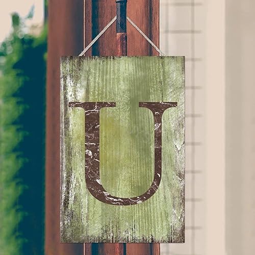 Vista 374 de Letrero colgante de madera con letra J, letrero de madera para decoración del hogar, 26 letras del alfabeto de metal, placa de madera, decoración