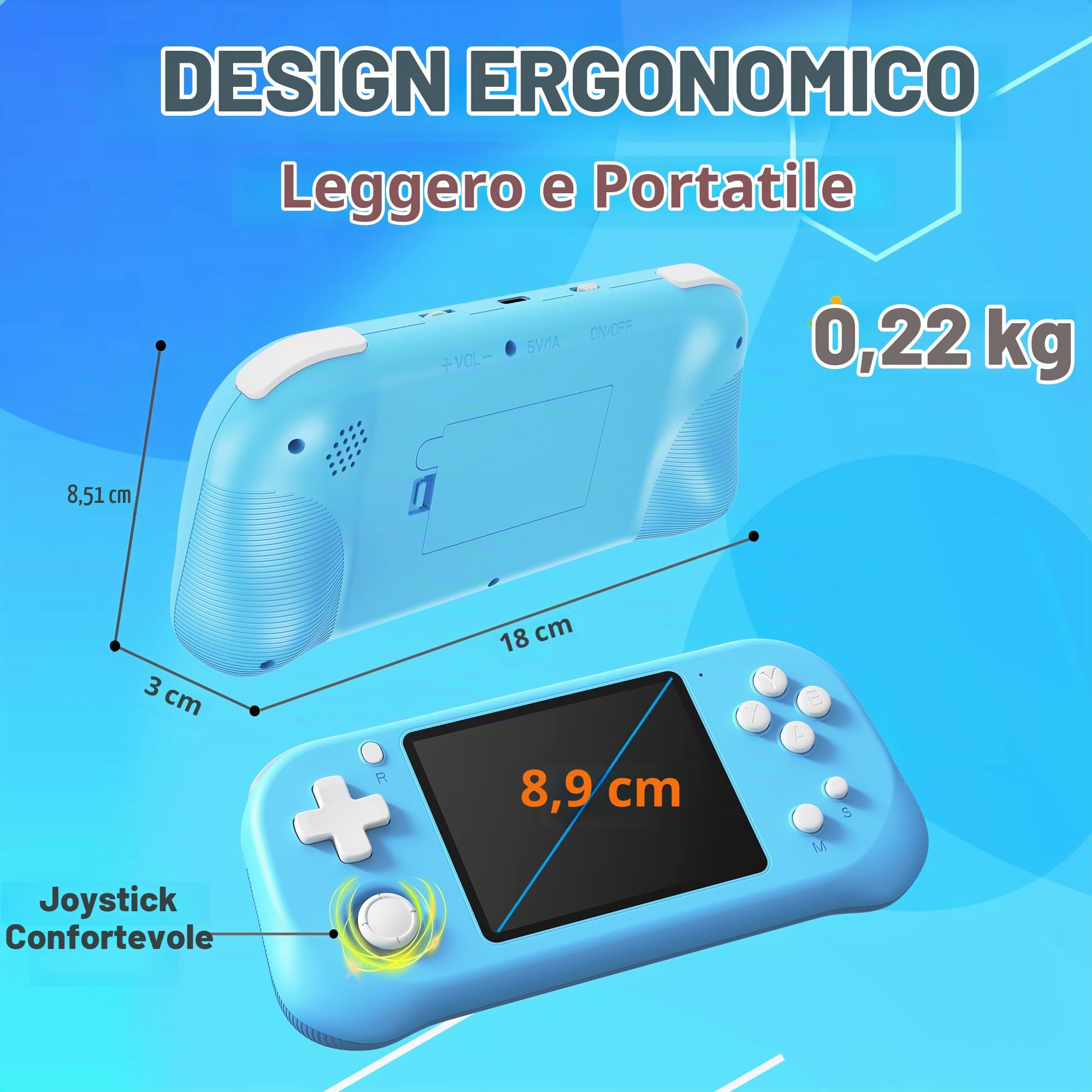 Console di Gioco Portatile per Bambini,139 Videogiochi Retrò,blu