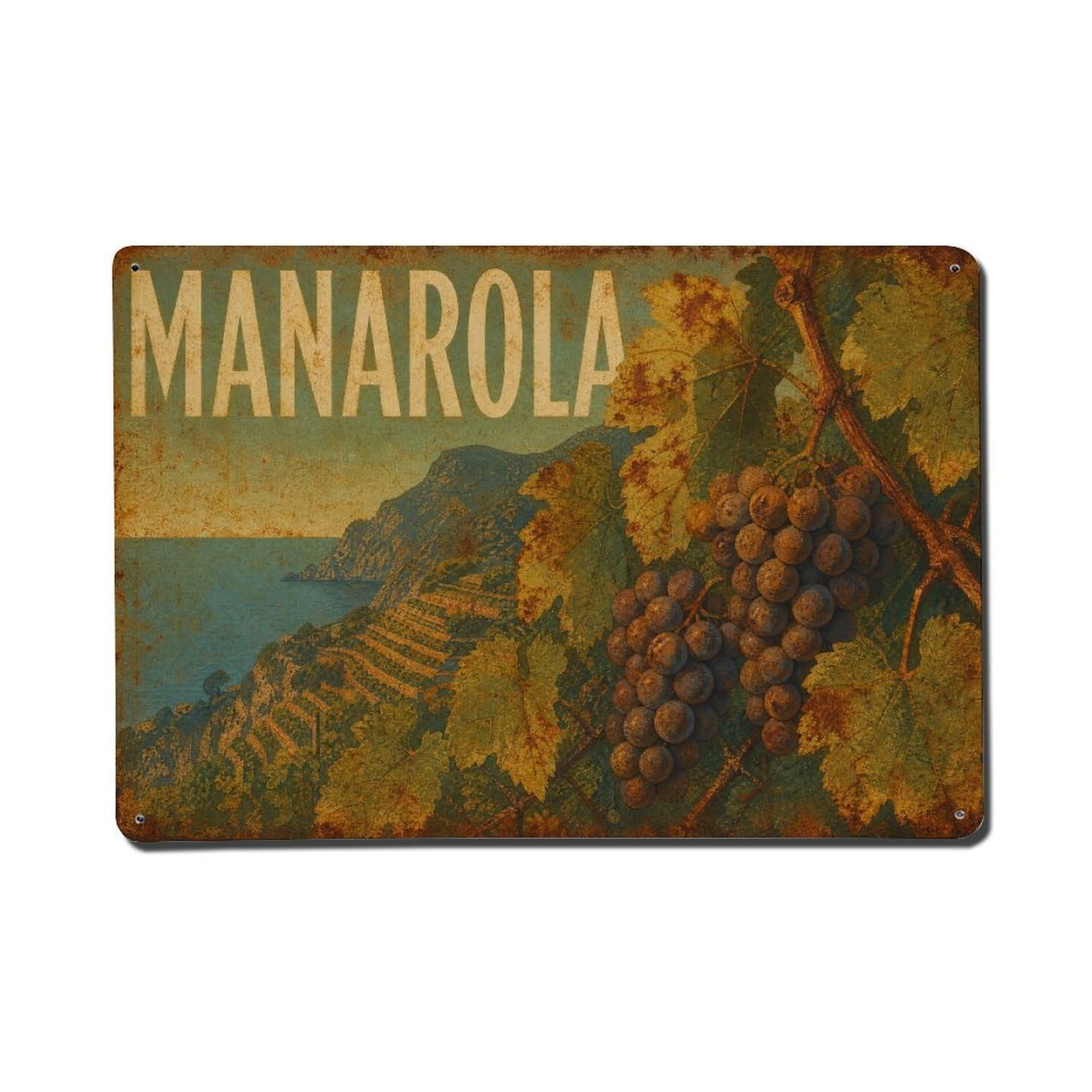 Vintage Travel Manarola Grape Vines Close Detail Italy Metal Tin Sign