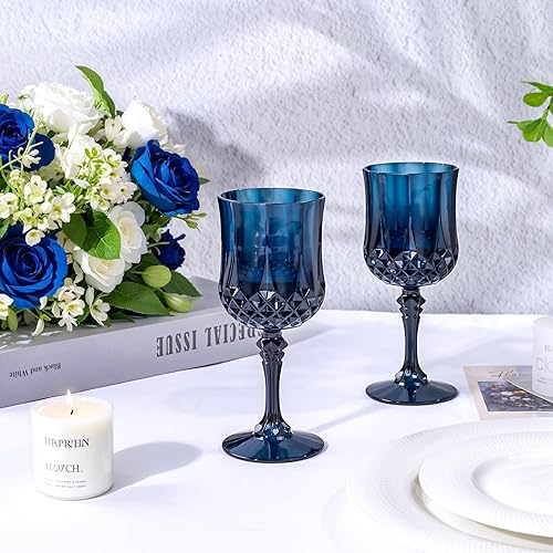 Miniatura 5 de Ciaell 24 copas de vino de plástico azul, copas de plástico de 7 onzas para fiesta, vasos azules vintage, juego de copas de agua desechables