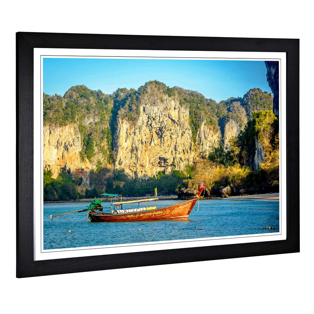 Big Box Art Framed Print of Longboat Boat in Thailand (4) Design | Wall Art Picture | Home Decor for Kitchen, Living, Dining Room, Bedroom, Hallway, Office, Black, A2 / 24.5x18 Inch / 62x45cm