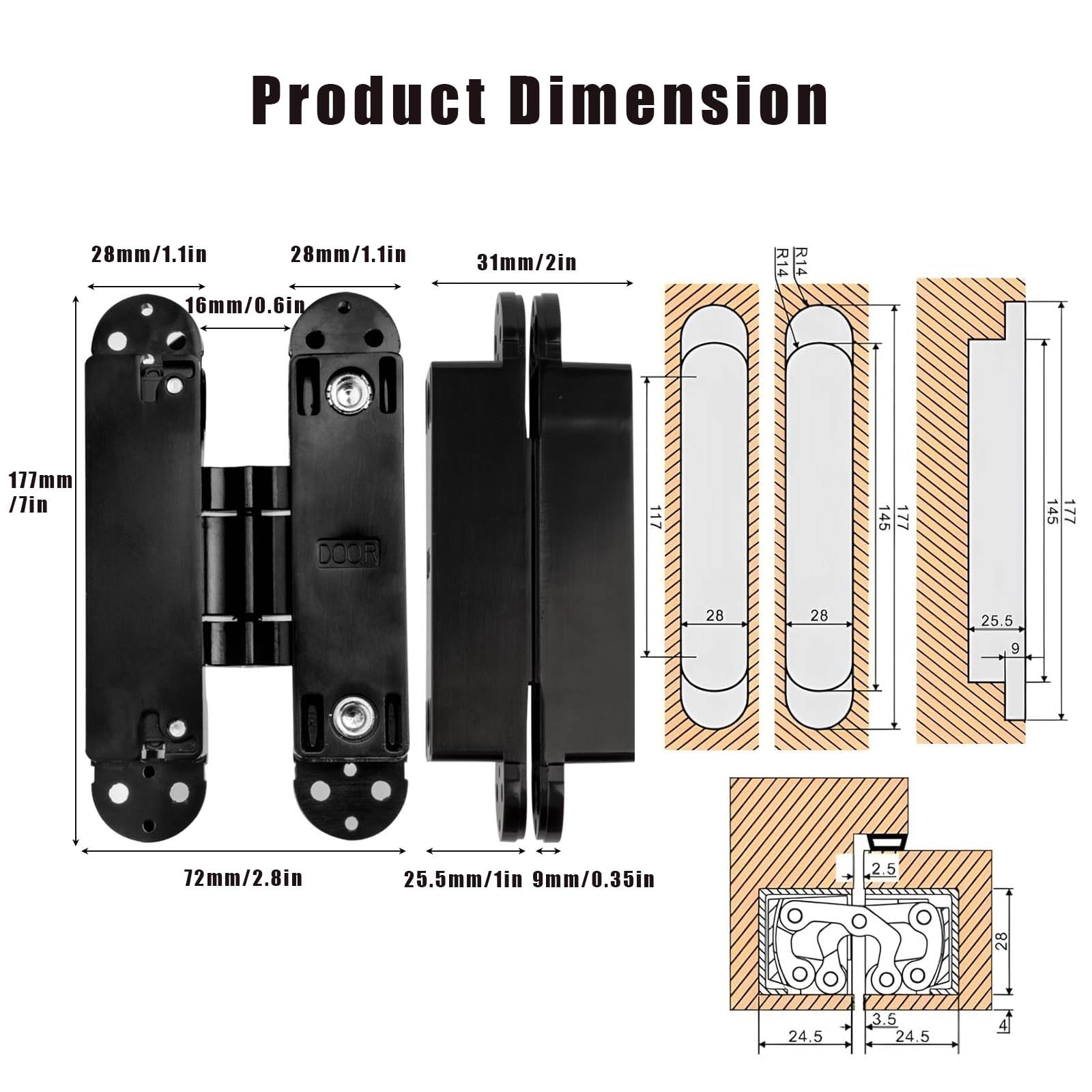 Cokritsm Hidden Door Hinges 7 inch Invisible Hinges for Doors 180 Degrees Concealed Door Hinges 3D Folding Door Hinge with Hex Wrench Screws for Wooden Door 80kg 2Pack - Image 2