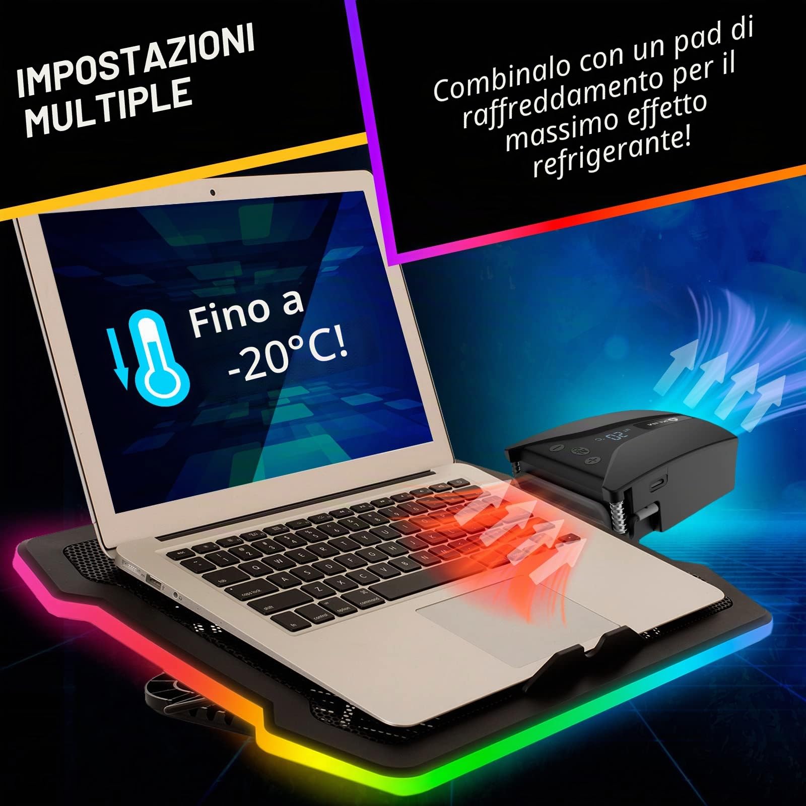 KLIM Tempest - Ventola PC Portatile esterna - Innovativa ed Efficace - Indicatore Temperatura - Modalità Manuale/Auto - 4000 RPM - Compatibile con Base di Raffreddamento pc portatile - NOVITÀ