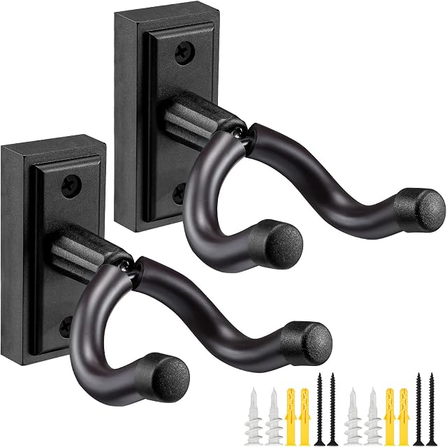 POGOLAB Guitar Wall Mount Hanger 2 Pack, Guitar Wall Hanger Holder Hook Bracket Stand, Guitar Hanger, Guitar Wall Mount, for Acoustic Electric Guitar Bass Ukulele Banjo Mandolin - Black