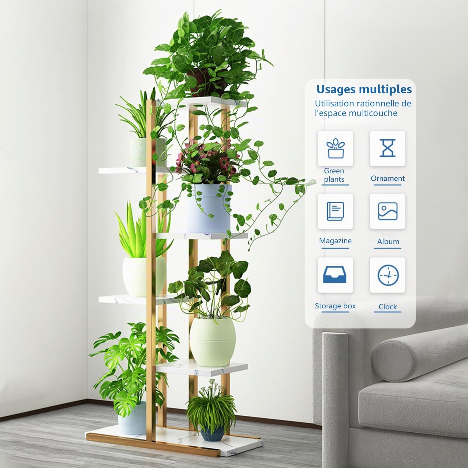 Reheyre 1 lot de supports pour plantes d'intérieur et d'extérieur, 6 niveaux, étagère pour plantes de jardin, support en métal pour pots de fleurs, étagères à fleurs multi-niveaux (livraison