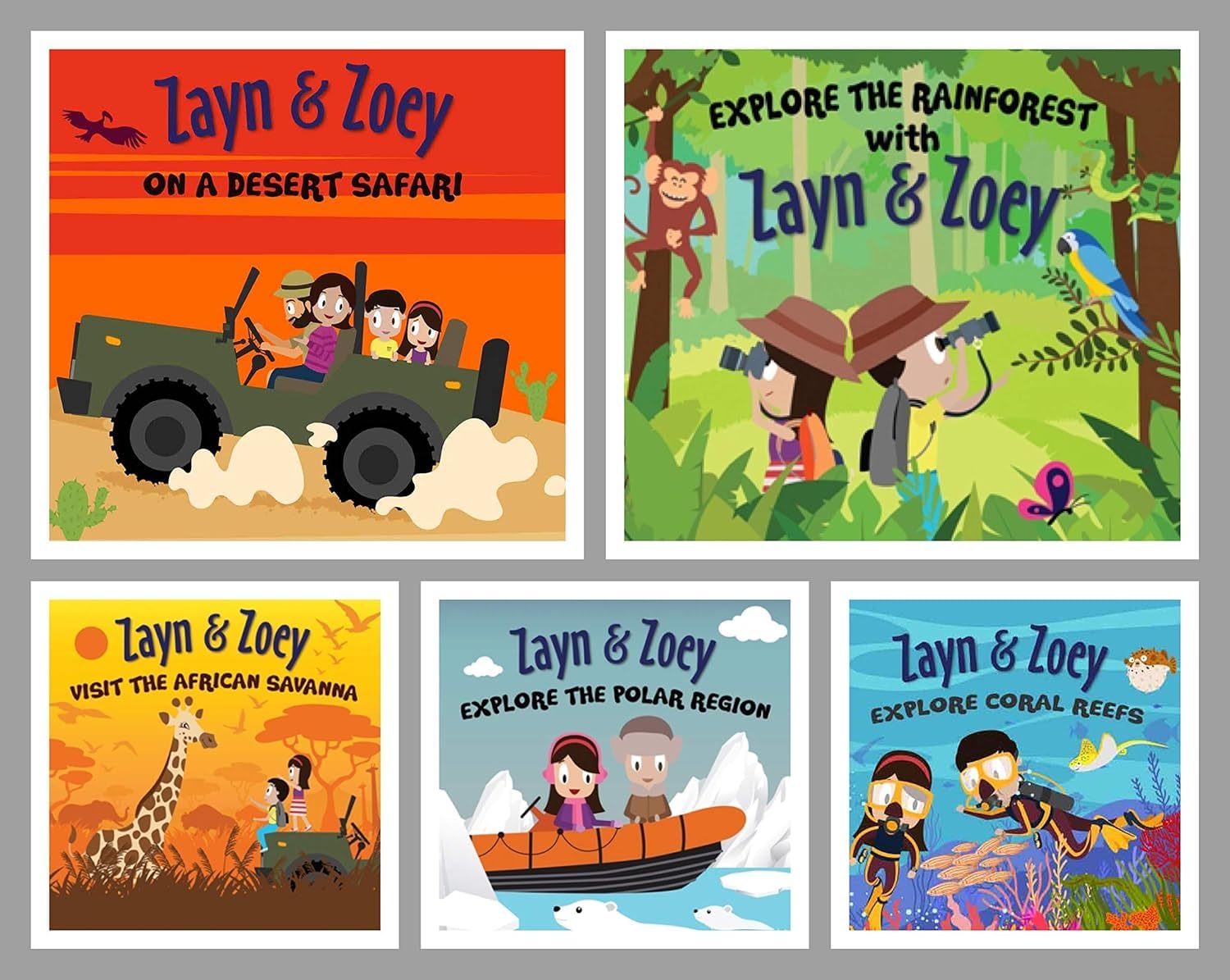 Zayn and Zoey Habitat Series Kids Story Book for Early Learning - Children's Educational Picture Book- (Ages 3+ Year) Set of 5 (Rainforest, Desert, Polar, Coral Reefs, Savannahs)