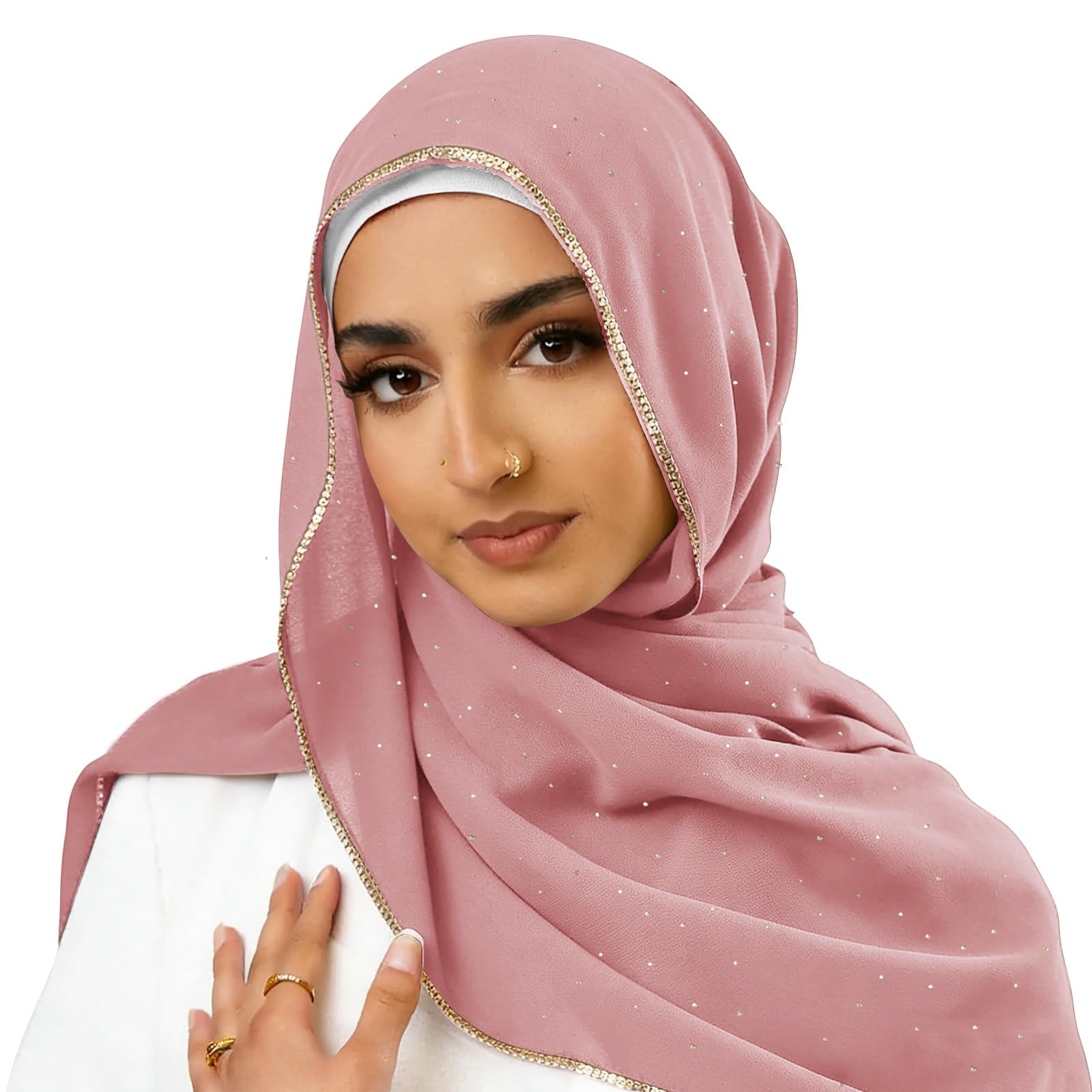 Hijab Scarf for Women Soft Chiffon Rhinestone Long Scarf Shawl Fashion Muslim Hijab Head Wrap Scarves