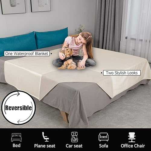 Miniatura 6 de Ameritex - Manta reversible para mascotas, terciopelo 100% impermeable súper suave para sofá y cama (40 x 60pulgadas, crema + beige).