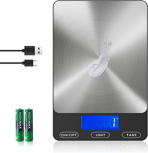 Báscula digital de cocina de 33 libras para alimentos, onzas de gramos, recargable, acero inoxidable 305, baterías y carga tipo C, perfecta para