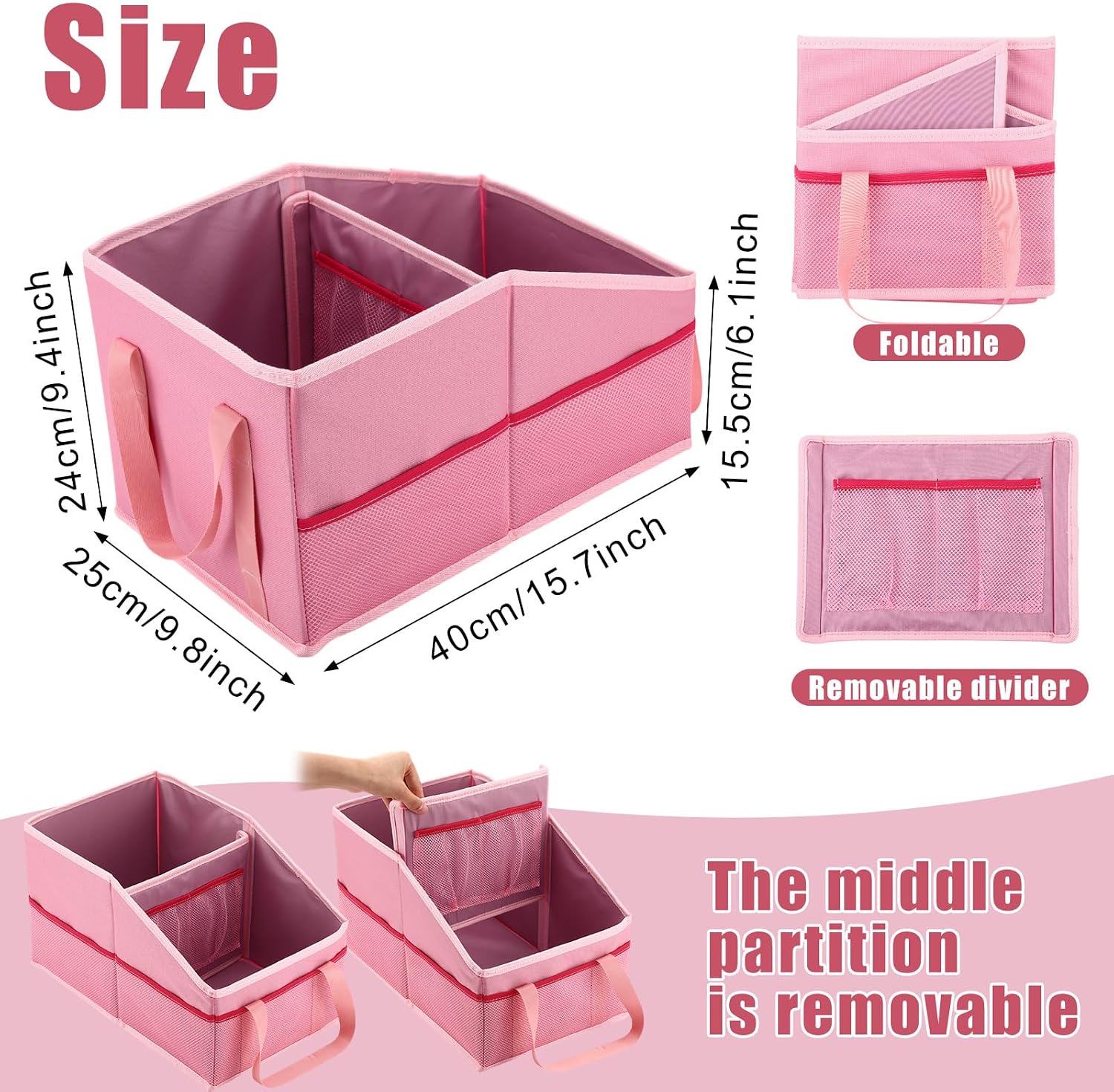 Honeydak Passenger Seat Organizer, Collapsible Car Storage for Console Front/back Seat with Multi-pockets Car Caddy Organizer Suv Truck for Kids Adults Accessories(Pink,2 Compartments)