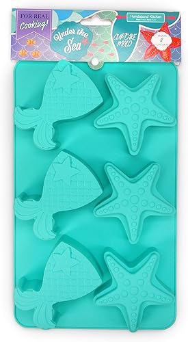 Handstand Kitchen Molde de silicona para cupcakes con forma de cola de sirena y estrella de mar