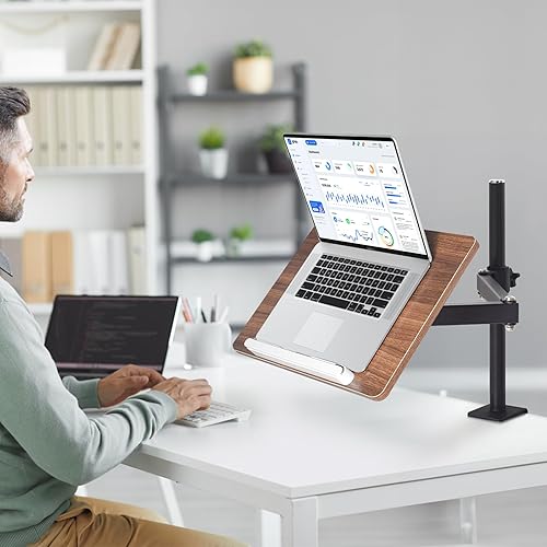 Miniatura 7 de Soporte de libro ajustable con soporte de abrazadera de escritorio, soporte de lectura de madera con brazo de metal, negro