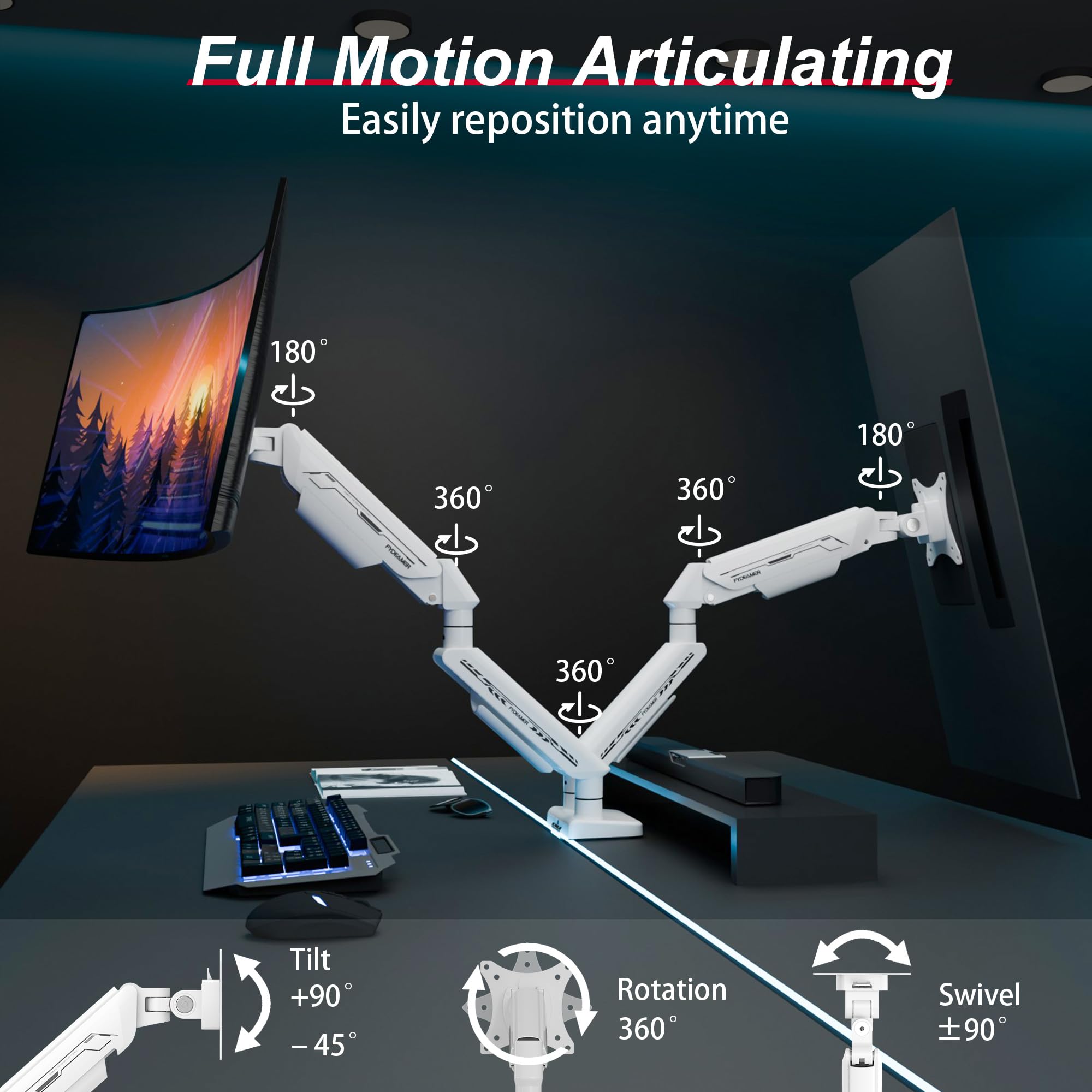 Fydeamer Dual-Monitor Halterung für 17-35 Zoll bis 11 kg –Bildschirmhalterung 2 Monitore Höhenverstellung, Drehen und Schwenken – Schwerlastfähige Ergonomische Monitorhalterung, VESA 75 & 100, Weiß