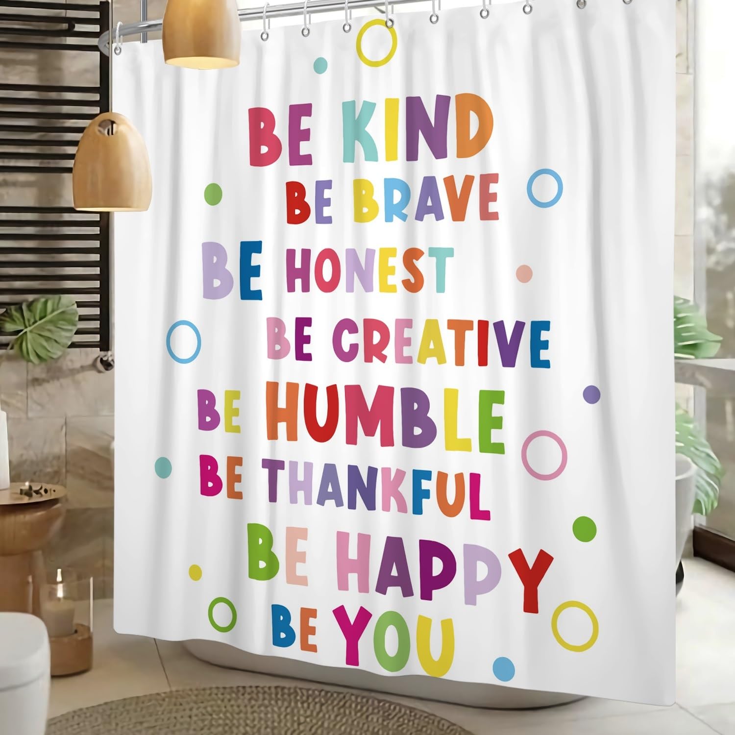 Xiaoterna White Shower Curtain Watercolor Interesting Motto Sentences Bathroom Curtain Colorful Character Circle Bubble Pattern Mould and Mildew Resistant Machine Washable Shower Curtains 180x180cm - Image 2