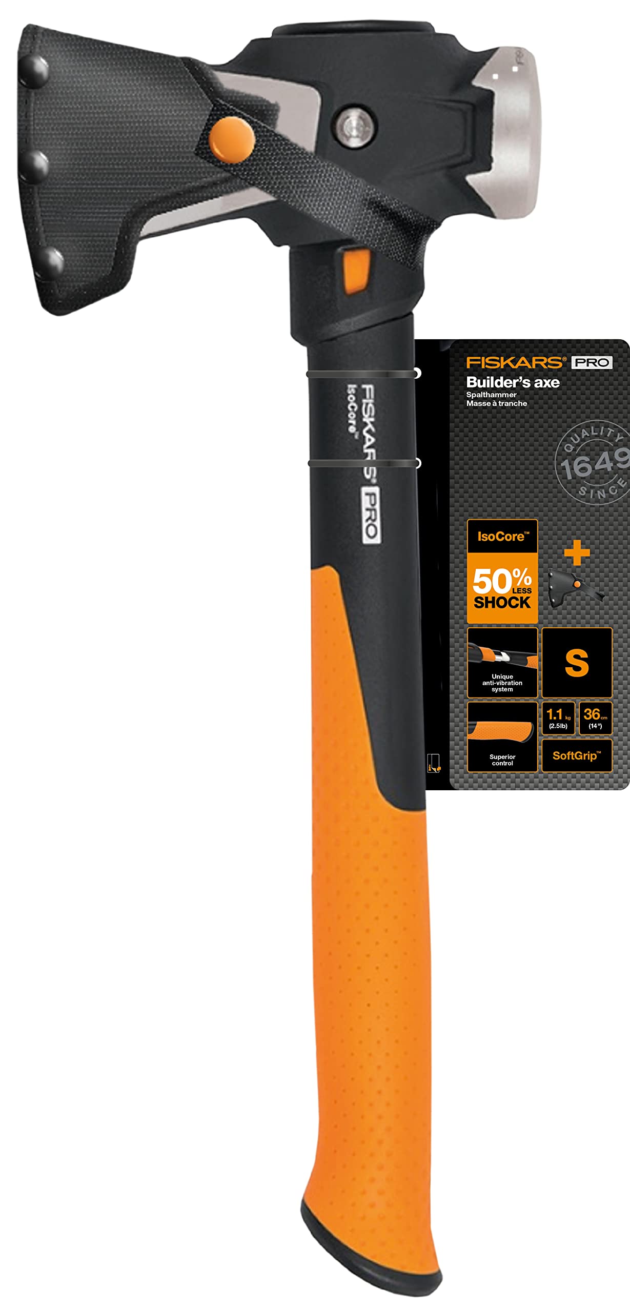 Fiskars Pro Hache de chantier IsoCore S 36 cm 730 g Noir/orange