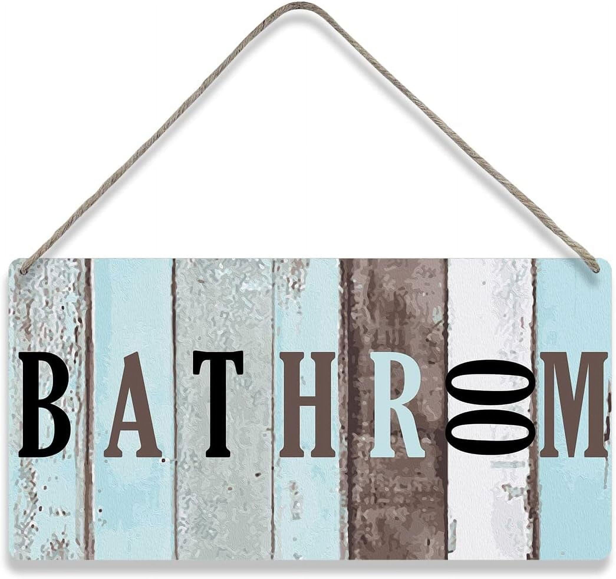 Country Style Farmhouse Bathroom Wooden Sign - 12X6 Inch Rustic Hanging Wall Plaque, Home Decor Housewarming Present
