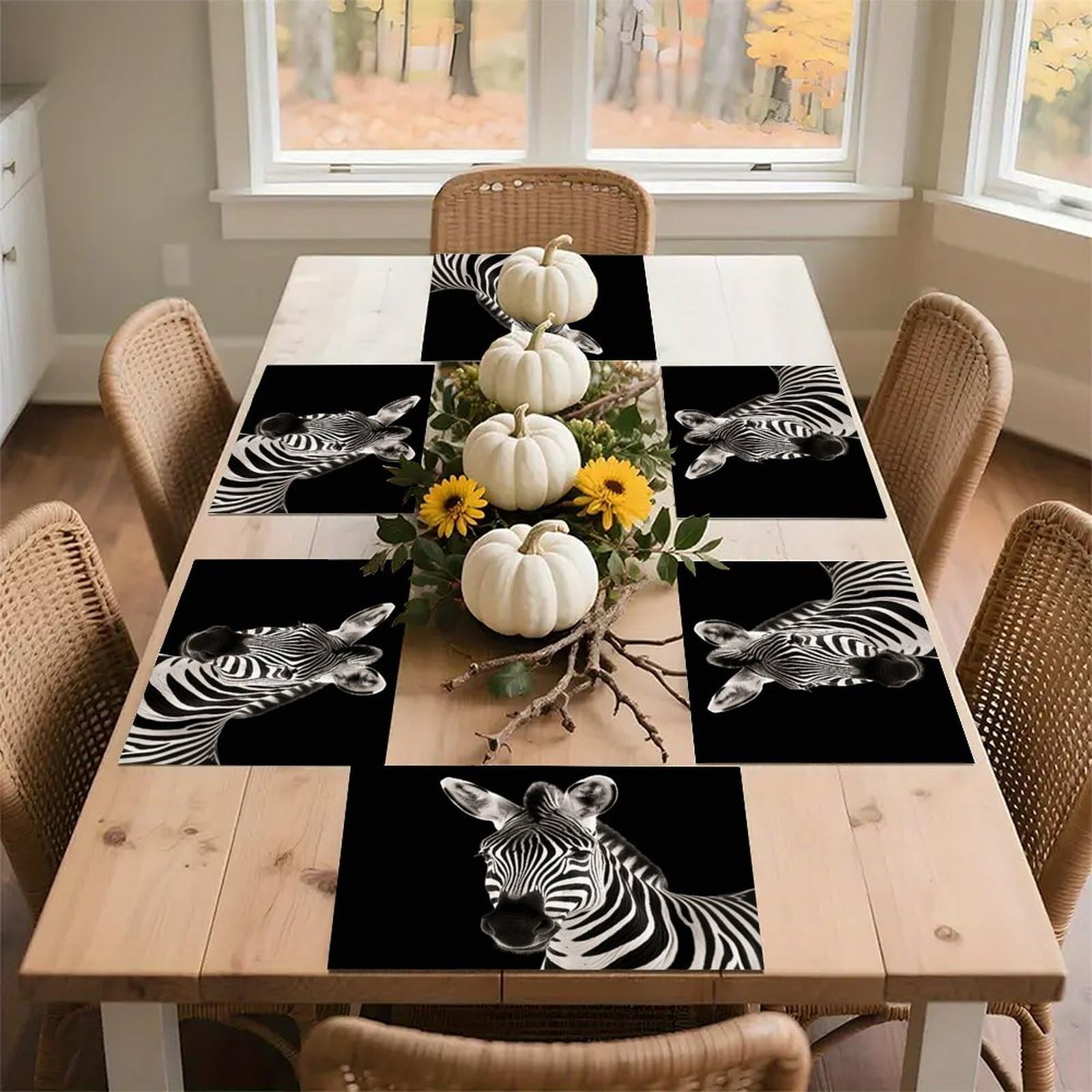Zebra Placemats Flax Place Mats for Dining Table Rectangle Non-Slip Table Mats Heat Resistant Washable Placemat for Kitchen Home Decor Party Outdoor 12" X 18"