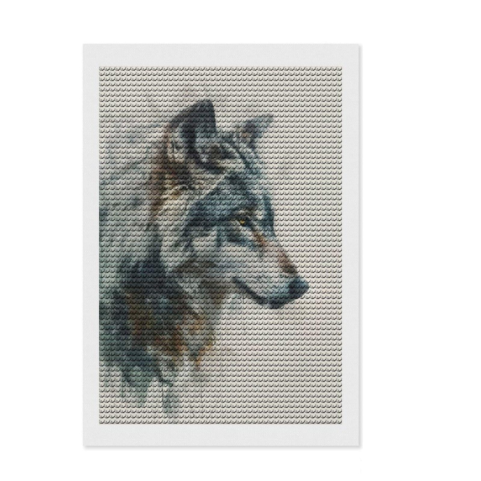 Junmoney Wolf Watercolor Painting Diamond Painting Set 8"x12", Sparkling Round Gems, Satisfying Creative Project, Fun Craft Experience, Office Decor