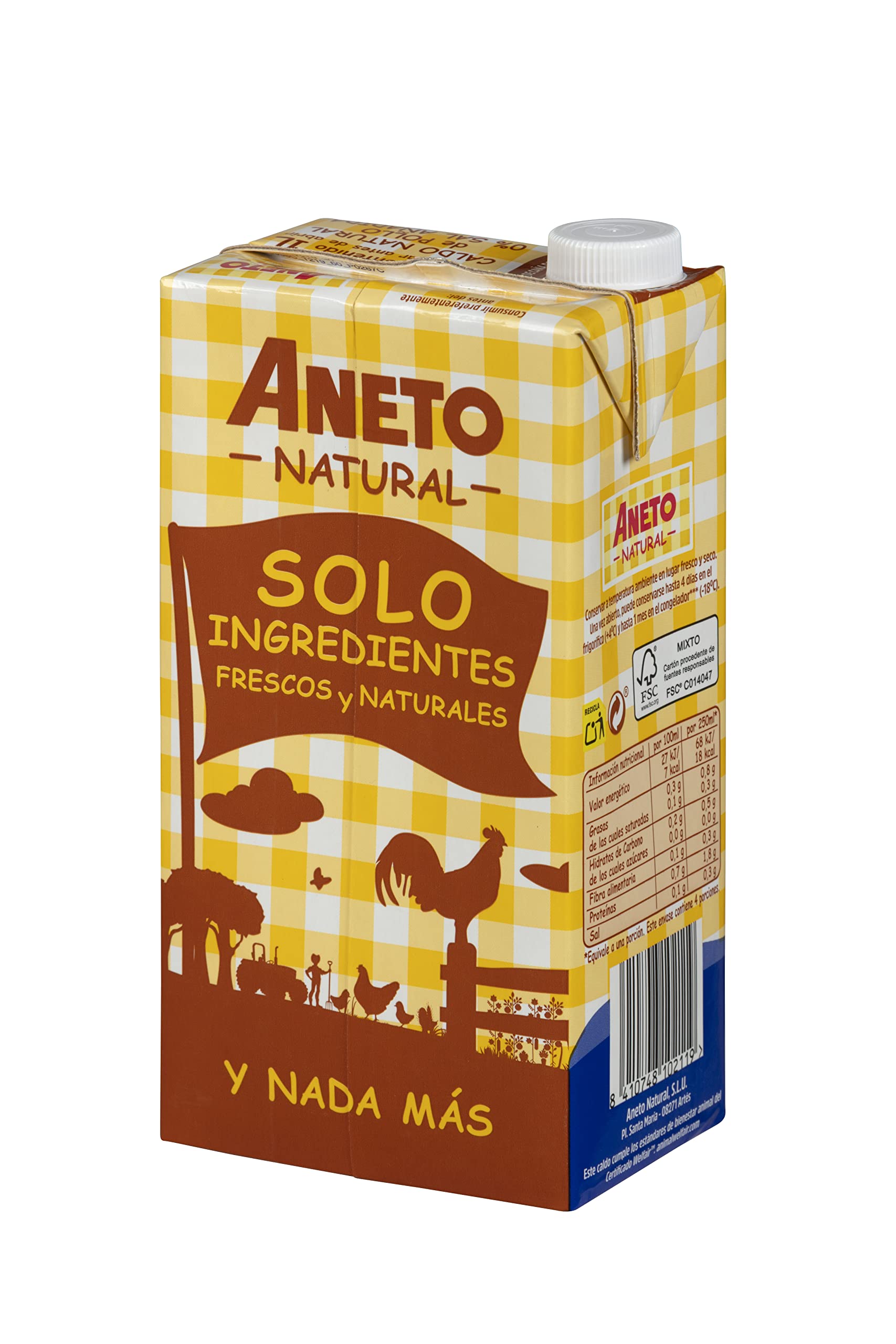 Aneto Natural Caldo de Pollo 0% Sal, 1L
