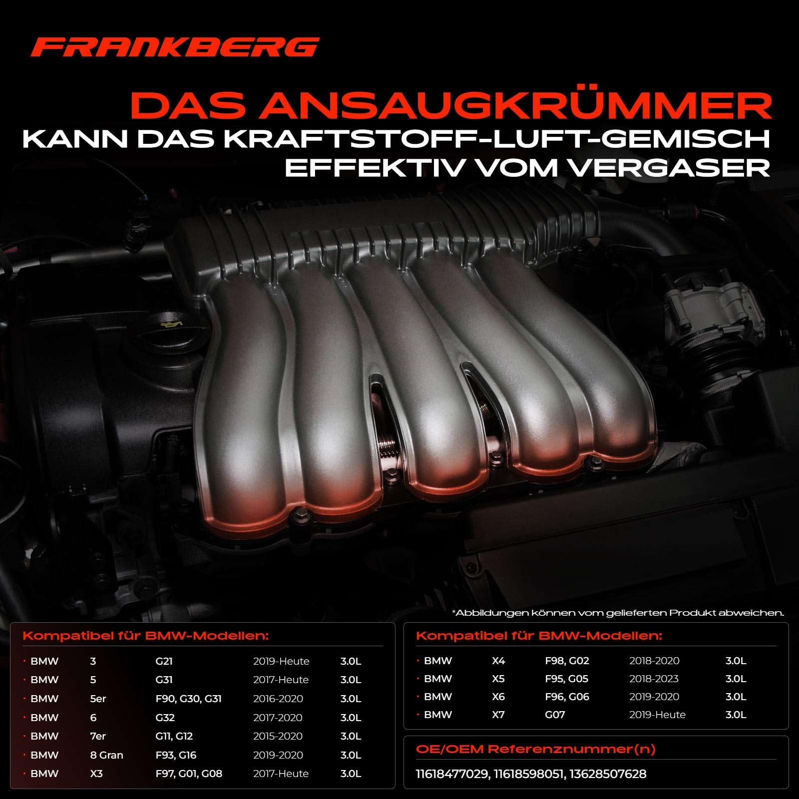 Frankberg Collettore di aspirazione compatibile con X5 2018 5 2016-2020 7 2015-2020 X6 Intake Manifold 3.0L con Actuator Replace# 11618477029