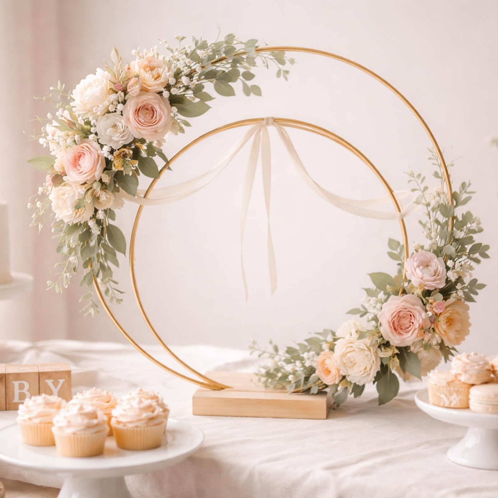 Paquete de 8 aros florales con soporte, anillos de metal de 10 y 12 pulgadas para decoración de mesa de bricolaje, manualidades, anillos de macramé, aro, corona, atrapasueños, coronas de boda, coronas